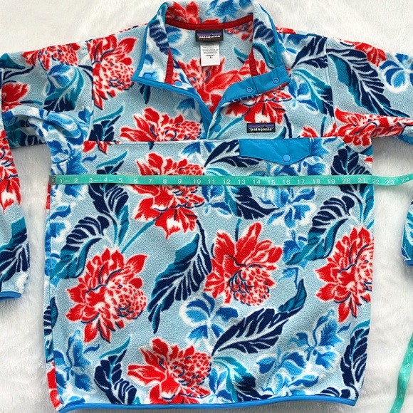 Like New Patagonia Synchilla Snap T Floral Monoa Dust Blue Fleece Pullover - Picture 3 of 6
